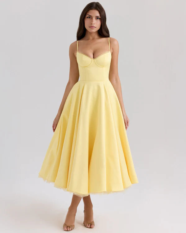 Women Sexy Deep V Neck Spaghetti Strap Halter High Slit Maxi Dress