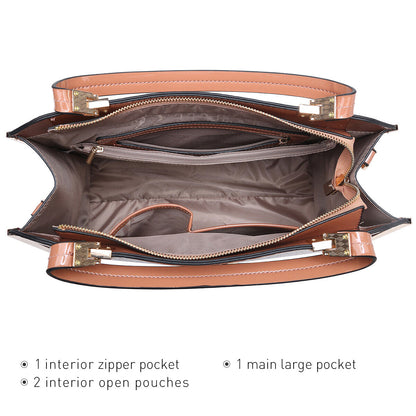 Women Faux Croco Leather Handbags Classic Medium Purse with Matching Wallet