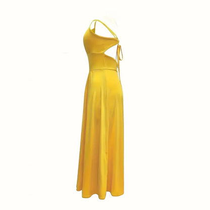 Women Sexy Deep V Neck Spaghetti Strap Halter High Slit Maxi Dress