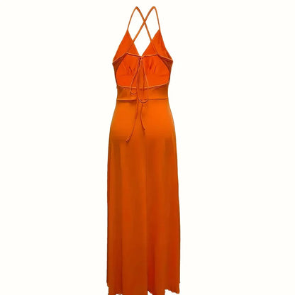 Women Sexy Deep V Neck Spaghetti Strap Halter High Slit Maxi Dress